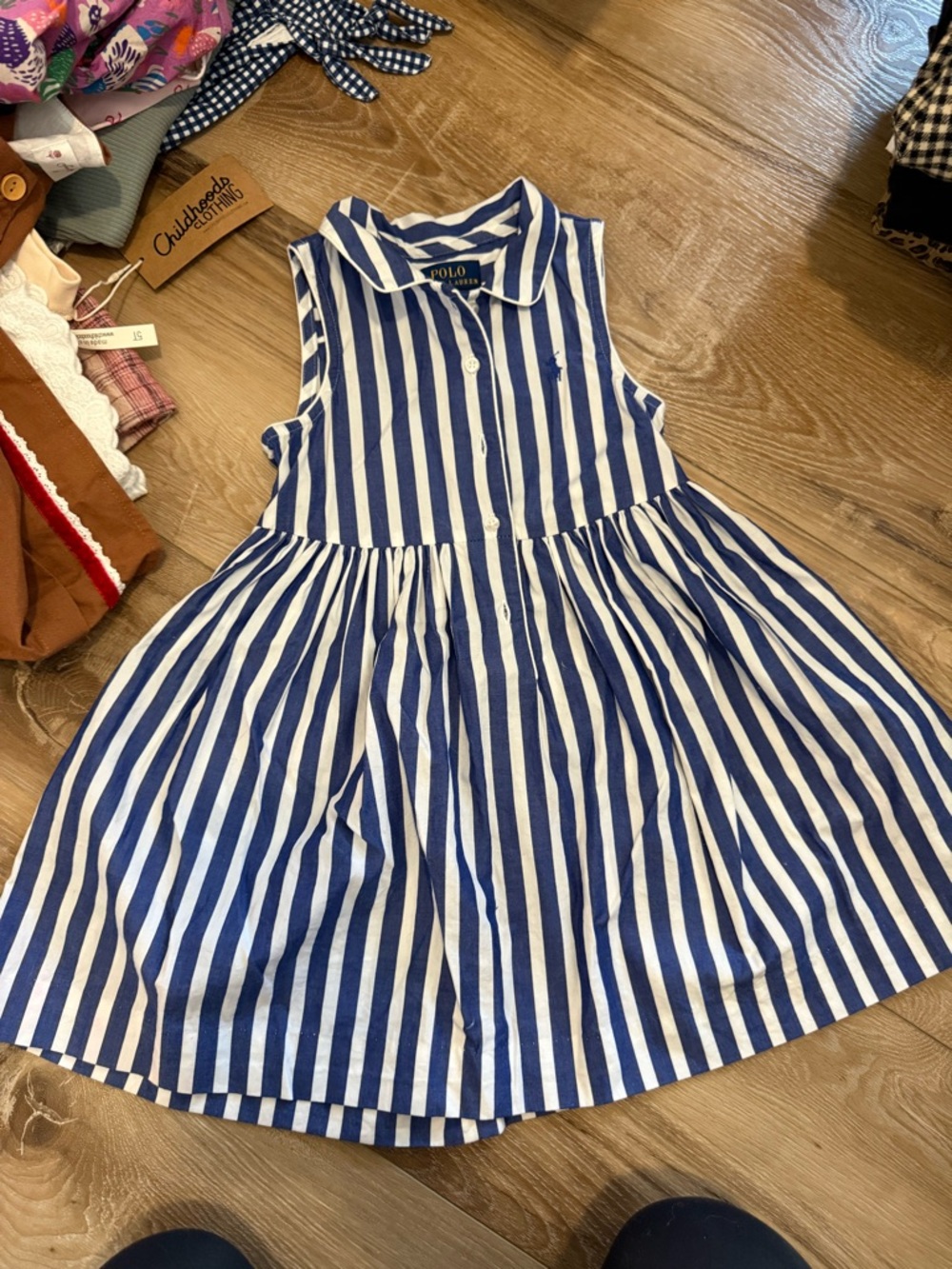 Polo by Ralph Lauren Navy & White Striped Sleeveless Collared Dress